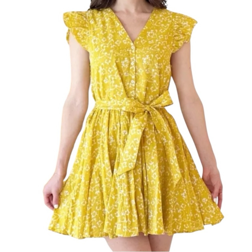 Cleobella Zia Organic Cotton Floral Mini Dress Yellow Sz Small Boho Cottagecore‎